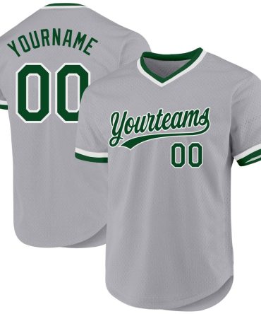 Custom Gray Green-White Authentic Throwback Baseball Jersey