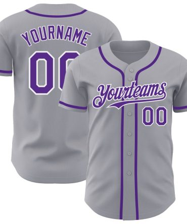 Custom Gray Purple-White Authentic Baseball Jersey