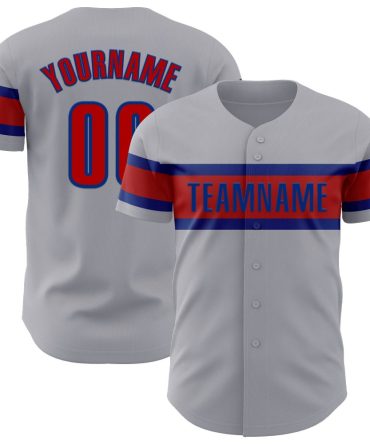 Custom Gray Red-Royal Authentic Baseball Jersey