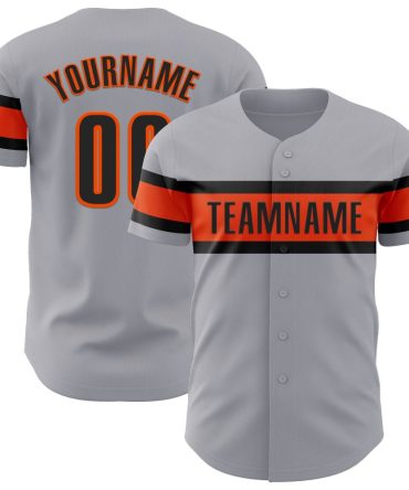 Custom Gray Black-Orange Authentic Baseball Jersey