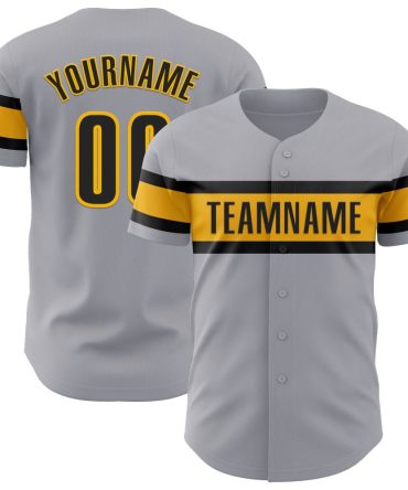 Custom Gray Black-Gold Authentic Baseball Jersey