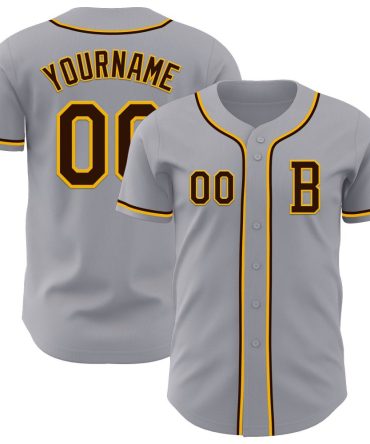 Custom Gray Brown-Gold Authentic Baseball Jersey