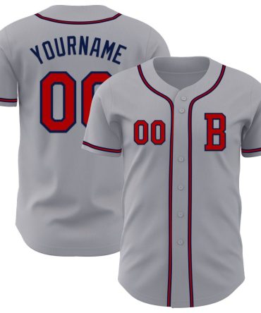 Custom Gray Red-Navy Authentic Baseball Jersey