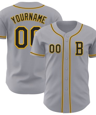 Custom Gray Black-Gold Authentic Baseball Jersey