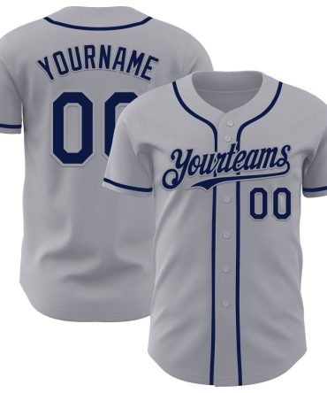 Custom Gray Navy Authentic Baseball Jersey