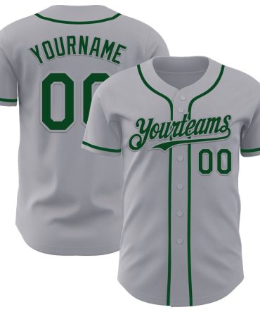 Custom Gray Green Authentic Baseball Jersey