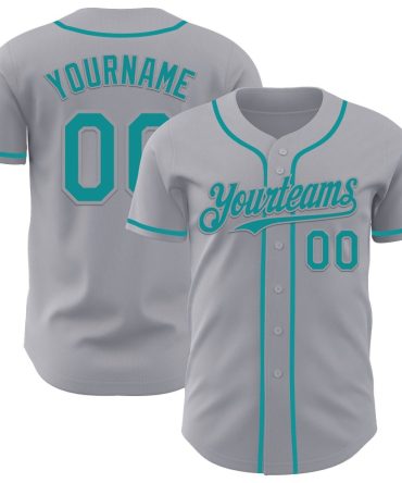Custom Gray Teal Authentic Baseball Jersey