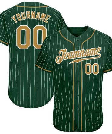 Custom Green White Pinstripe Old Gold-White Authentic Baseball Jersey
