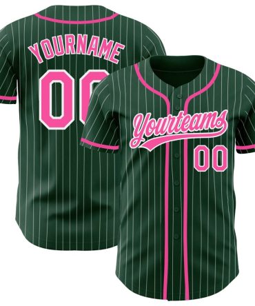 Custom Green White Pinstripe Pink Authentic Baseball Jersey