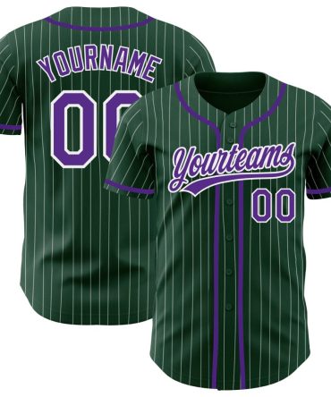 Custom Green White Pinstripe Purple Authentic Baseball Jersey