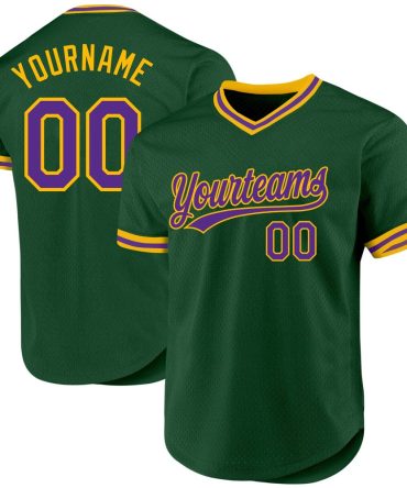 Custom Green Purple-Gold Authentic Throwback Baseball Jersey