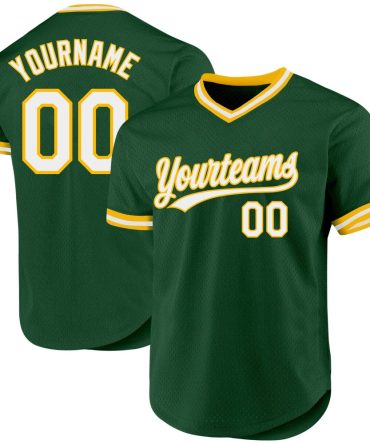 Custom Green White-Gold Authentic Throwback Baseball Jersey