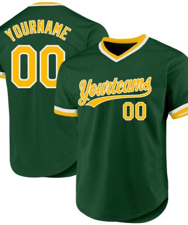 Custom Green Gold-White Authentic Throwback Baseball Jersey