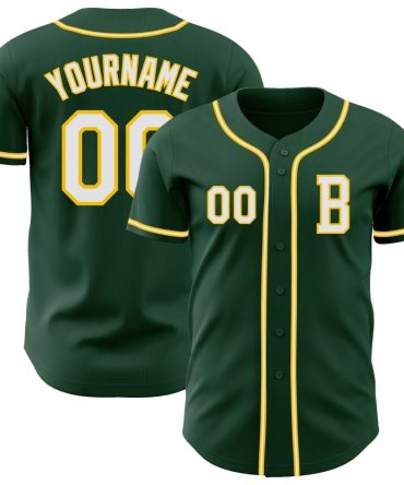 Custom Green White-Yellow Authentic Baseball Jersey