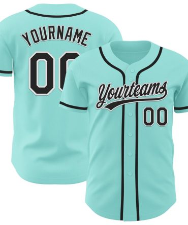 Custom Ice Blue Black-White Authentic Baseball Jersey