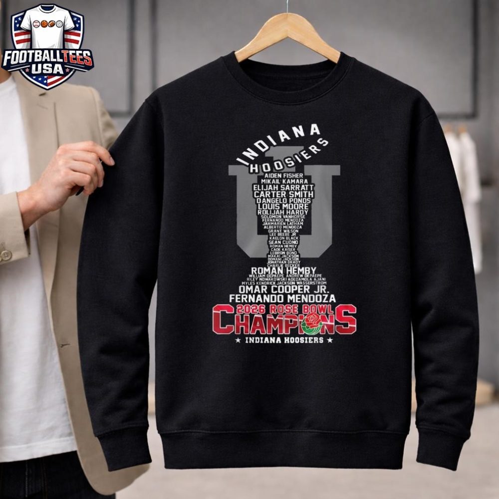 Indiana Hoosiers 2026 Rose Bowl Game Champions Name Players Trophy Unisex Shirt - Image 2