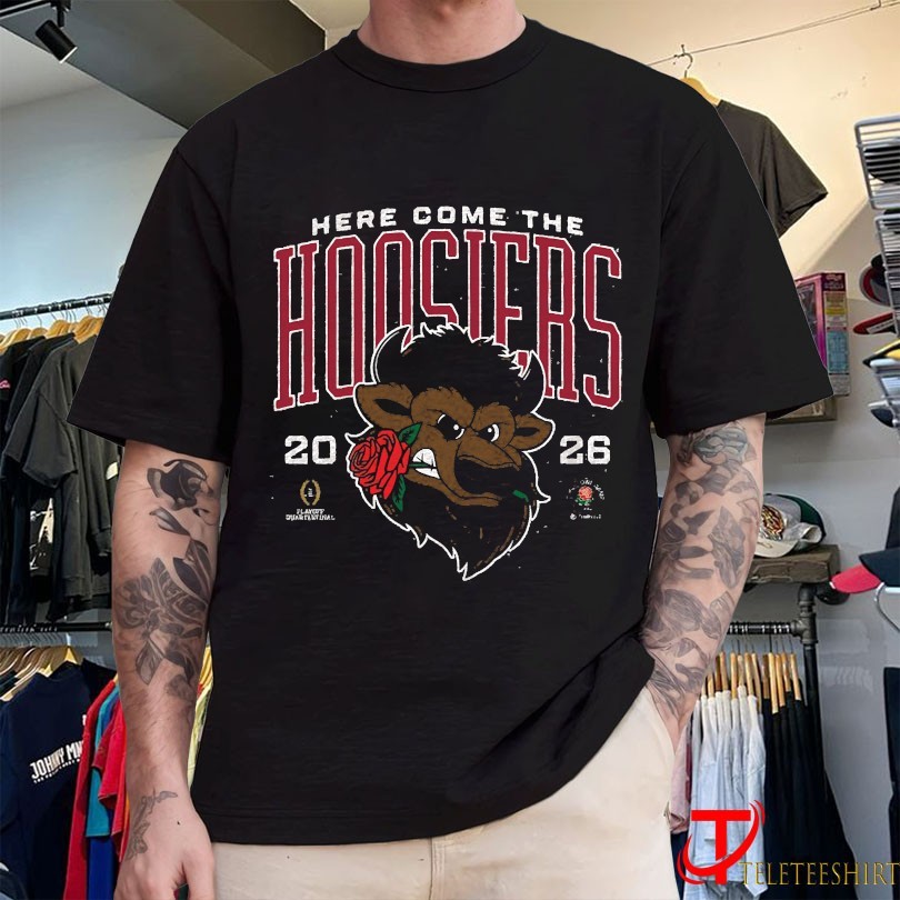 Indiana Hoosiers Here Come The Hoosiers 2026 Rose Bowl Cfp Playoff Mascot T-Shirts - Image 2