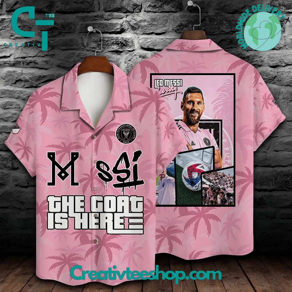 Inter Miami Leo Messi The Goat Is Here Pink Hawaiian Shirt