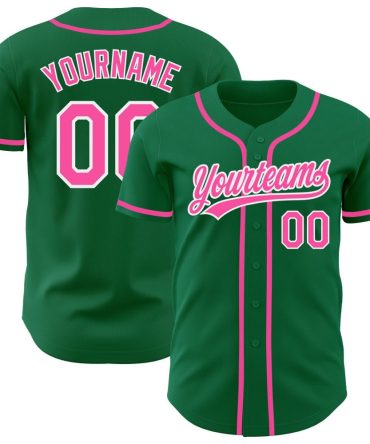 Custom Kelly Green Pink-White Authentic Baseball Jersey