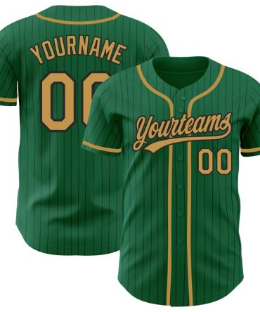 Custom Kelly Green Black Pinstripe Old Gold Authentic Baseball Jersey