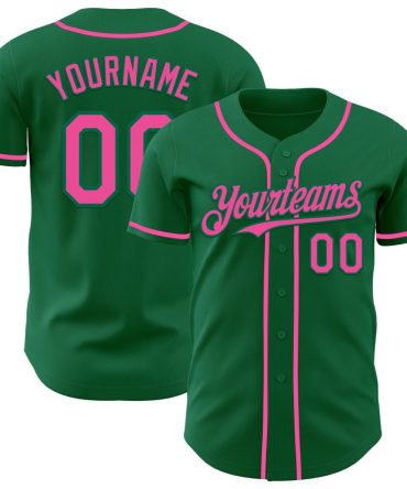 Custom Kelly Green Pink Authentic Baseball Jersey