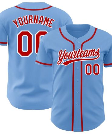Custom Light Blue Red-White Authentic Baseball Jersey