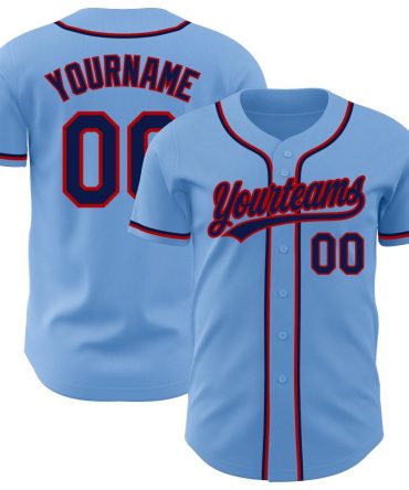 Custom Light Blue Navy-Red Authentic Baseball Jersey