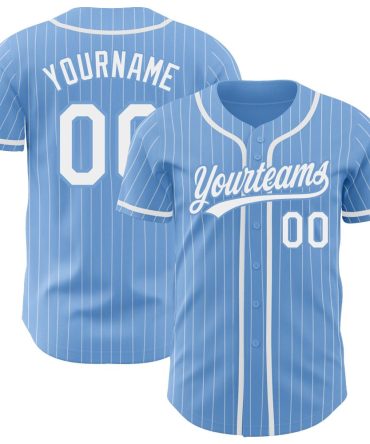 Custom Light Blue White Pinstripe White Authentic Baseball Jersey