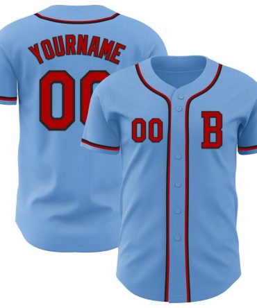Custom Light Blue Red-Black Authentic Baseball Jersey