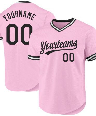 Custom Light Pink Black-White Authentic Throwback Baseball Jersey