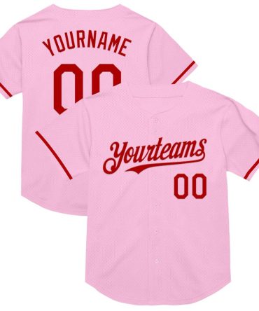 Custom Light Pink Red Mesh Authentic Throwback Baseball Jersey