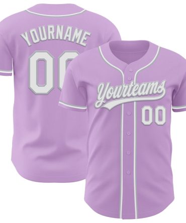 Custom Light Purple White-Gray Authentic Baseball Jersey
