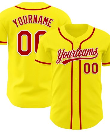 Custom Light Yellow Red-White Authentic Baseball Jersey
