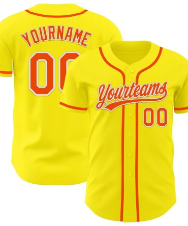 Custom Light Yellow Orange-White Authentic Baseball Jersey