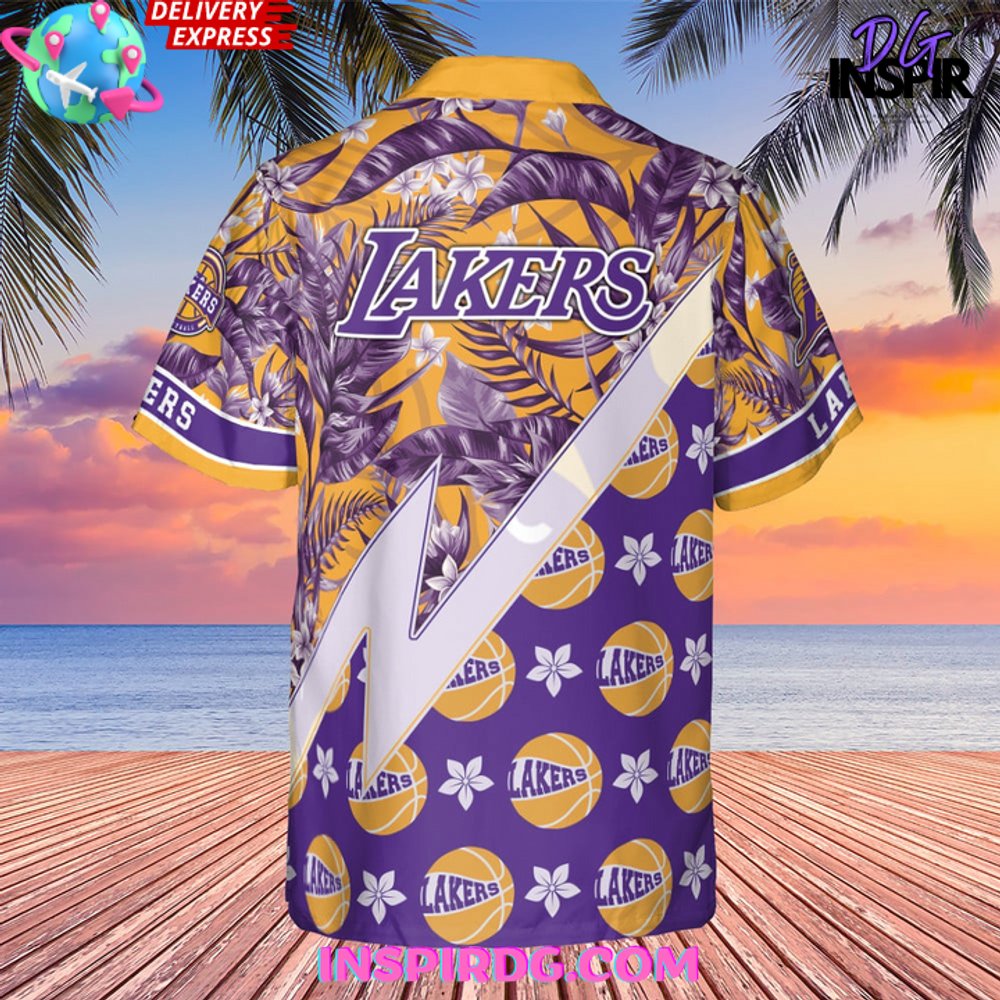 Los Angeles Lakers Tropical And Basketball Hawaiian Shirt - Image 3