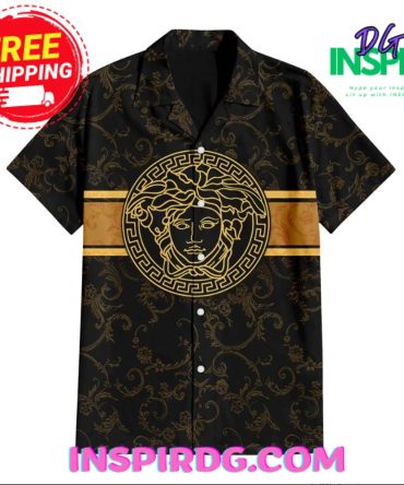 Louis Vuitton Versace Royal Black Gold Hawaiian Shirt