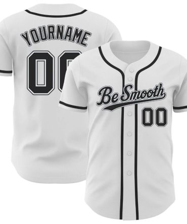 Custom White Black-Silver Authentic Baseball Be Smooth Jersey