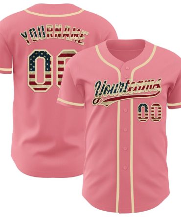 Custom Medium Pink Vintage Usa Flag-Cream Authentic Baseball Jersey