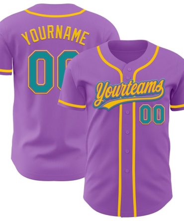 Custom Medium Purple Teal-Yellow Authentic Baseball Jersey