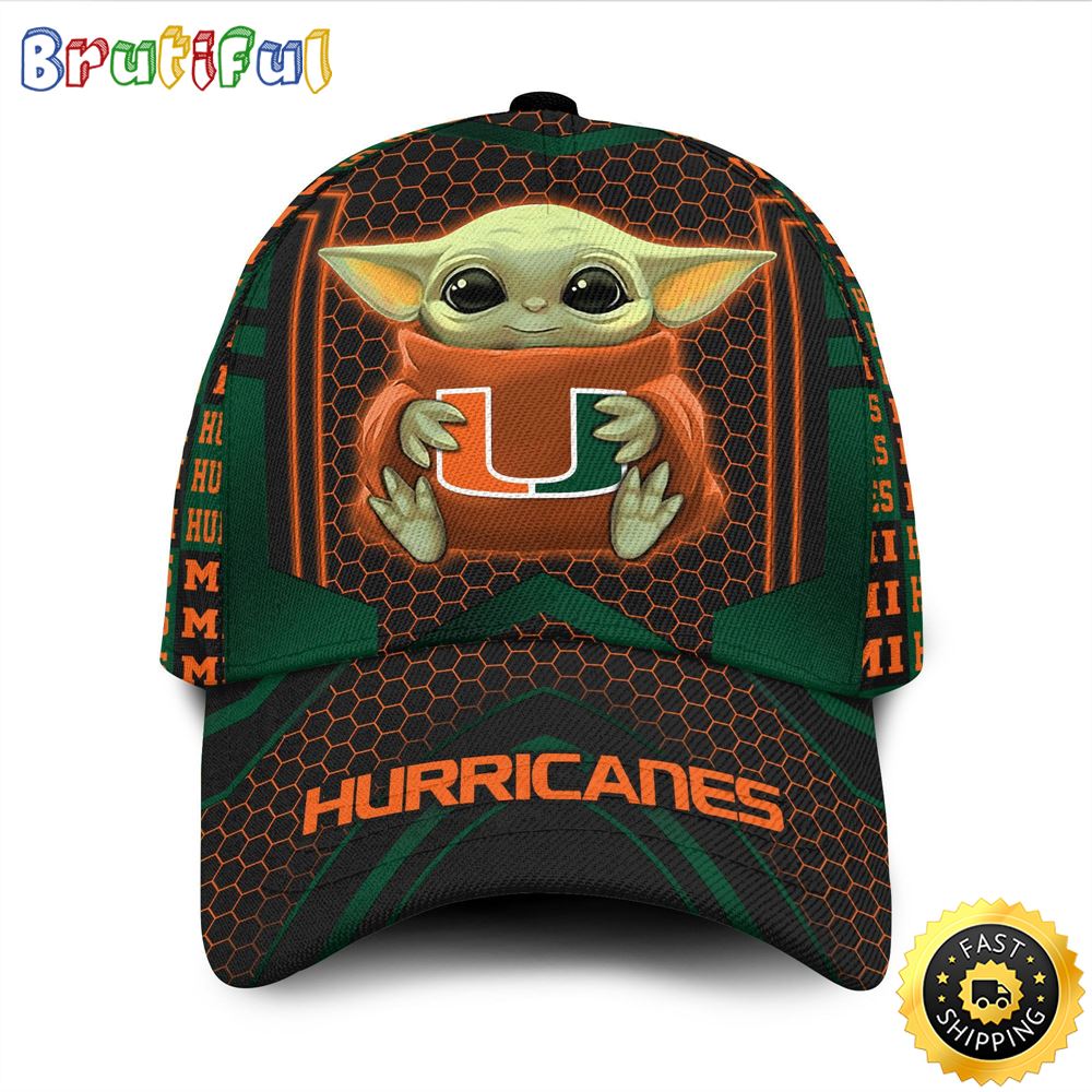 Miami Hurricanes Baby Yoda All Over Print 3D Baseball Cap