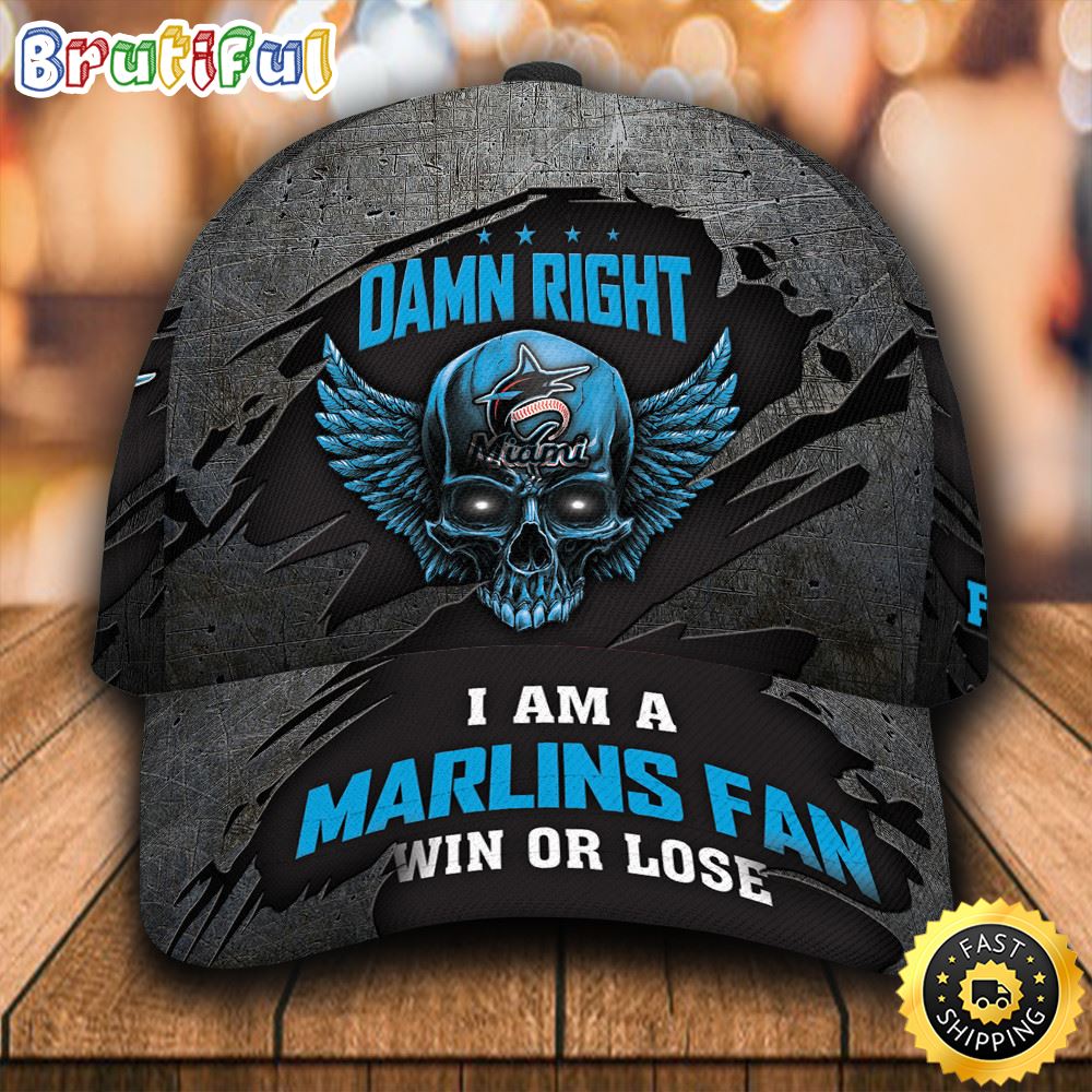 Miami Marlins Skull Damn Right All Over Print 3D Classic Cap