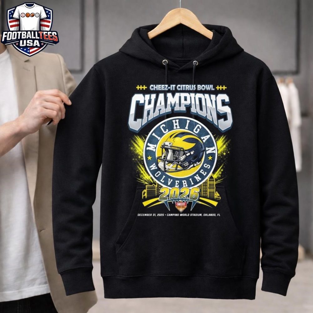 Michigan Wolverines Cheez-It Citrus Bowl Champions 2026 Dec 31 2025 Helmet Logo Unisex Shirt - Image 3