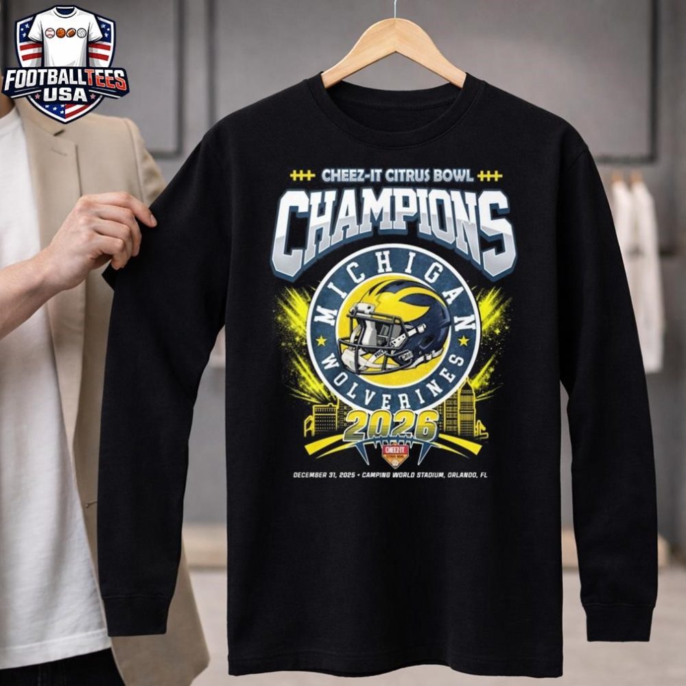 Michigan Wolverines Cheez-It Citrus Bowl Champions 2026 Dec 31 2025 Helmet Logo Unisex Shirt - Image 4