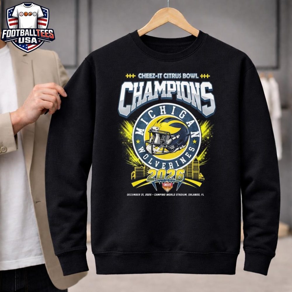 Michigan Wolverines Cheez-It Citrus Bowl Champions 2026 Dec 31 2025 Helmet Logo Unisex Shirt - Image 2