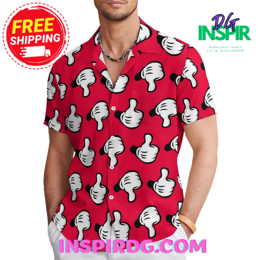 Mickeys Gloves Pink Casual Hawaiin Shirt