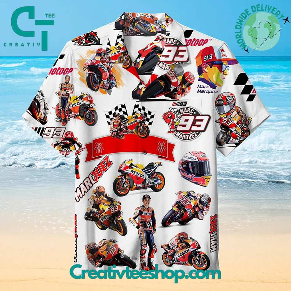 Moto Gp 93 Marc Marquez White Hawaiian Shirt