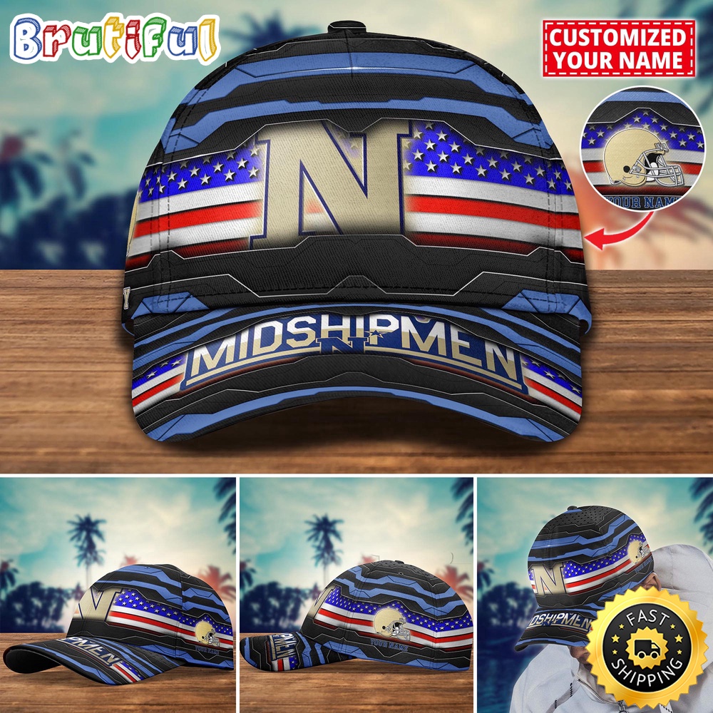 Ncaa Navy Midshipmen Baseball Cap Flag Custom Name Cap