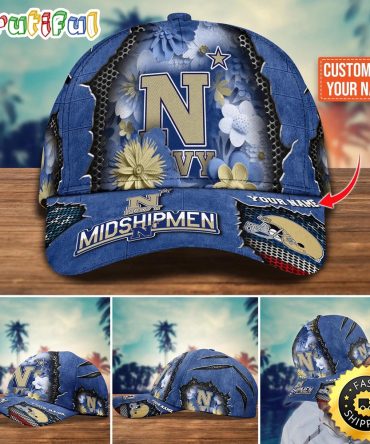 Ncaa Navy Midshipmen Baseball Cap Flag Flower Custom Name Cap