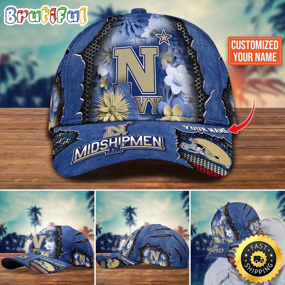 Ncaa Navy Midshipmen Baseball Cap Flag Flower Custom Name Cap