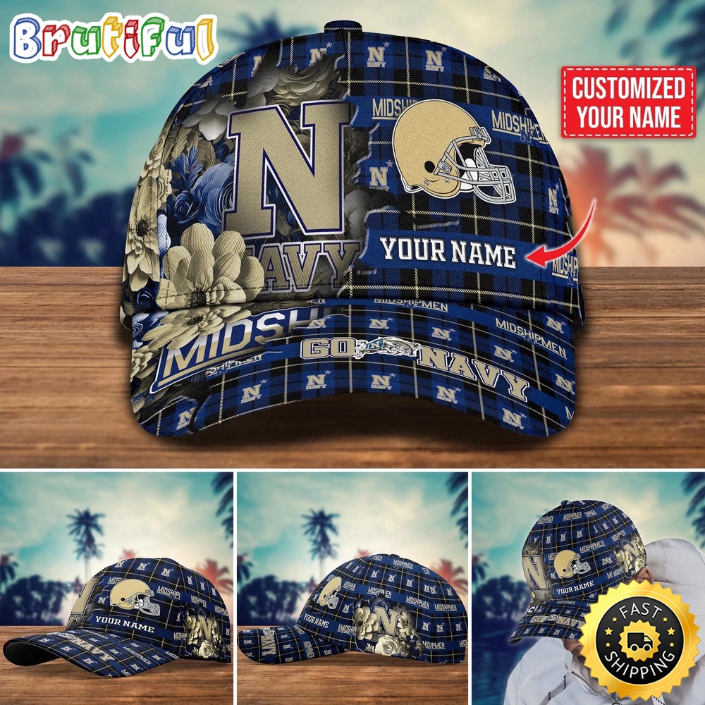 Ncaa Navy Midshipmen Baseball Cap Flower Custom Name Cap